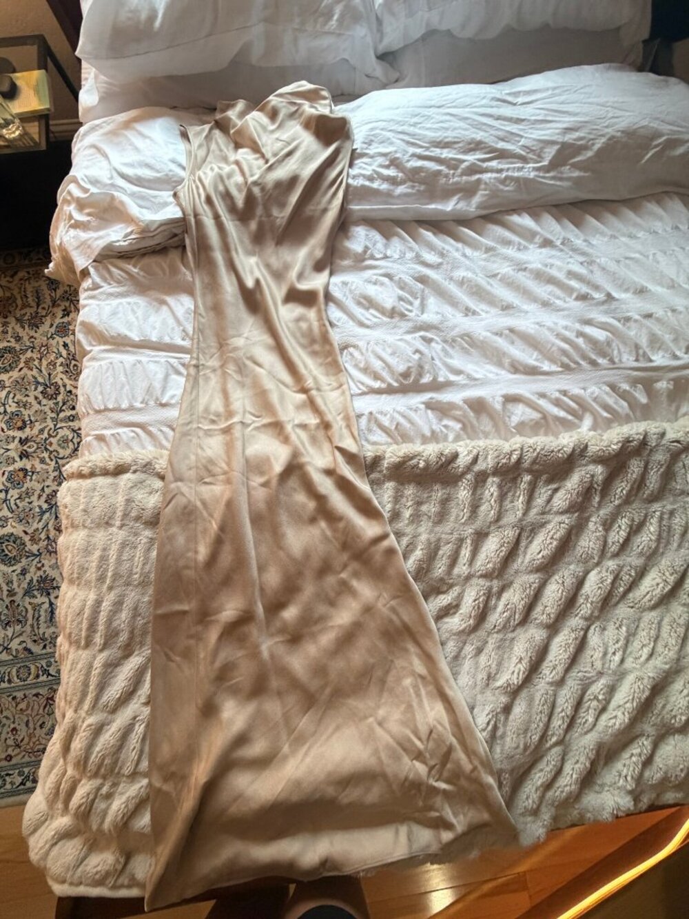 Veronica Beard Kura Satin Crepe Cowl Neck Maxi Dress Sand 8 NWT